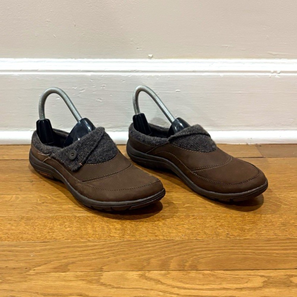 Merrell Bracken Brown Leather Cushioned Slip On Cozy Walking Shoes Women US 6.5
